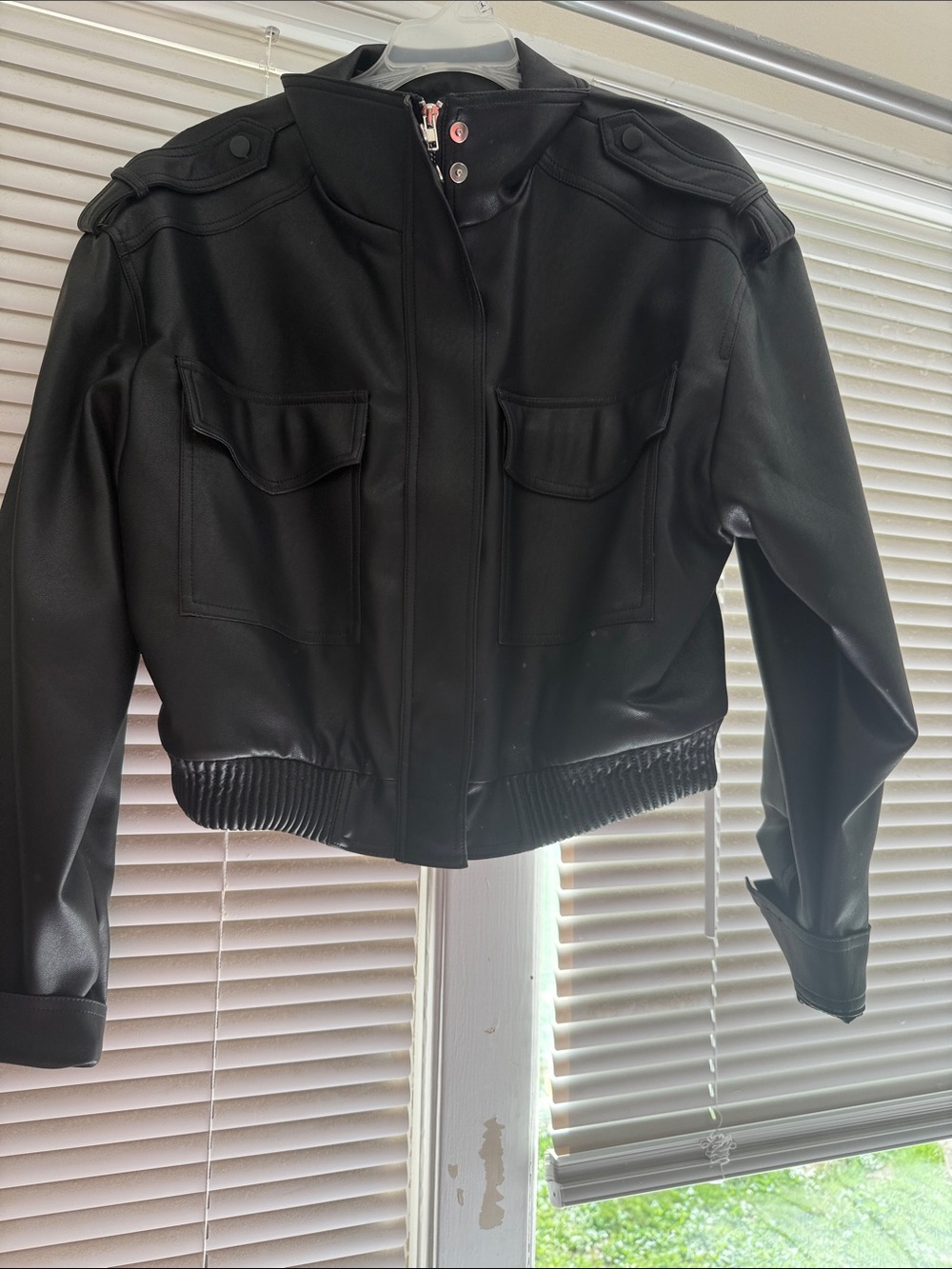 Classic Black Faux Leather Bomber Jacket